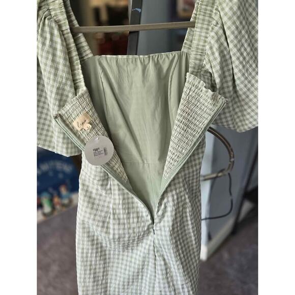 Lena Green Gingham Puff Sleeve Romper Square Neck One Piece Outfit NWT L - Picture 5 of 8